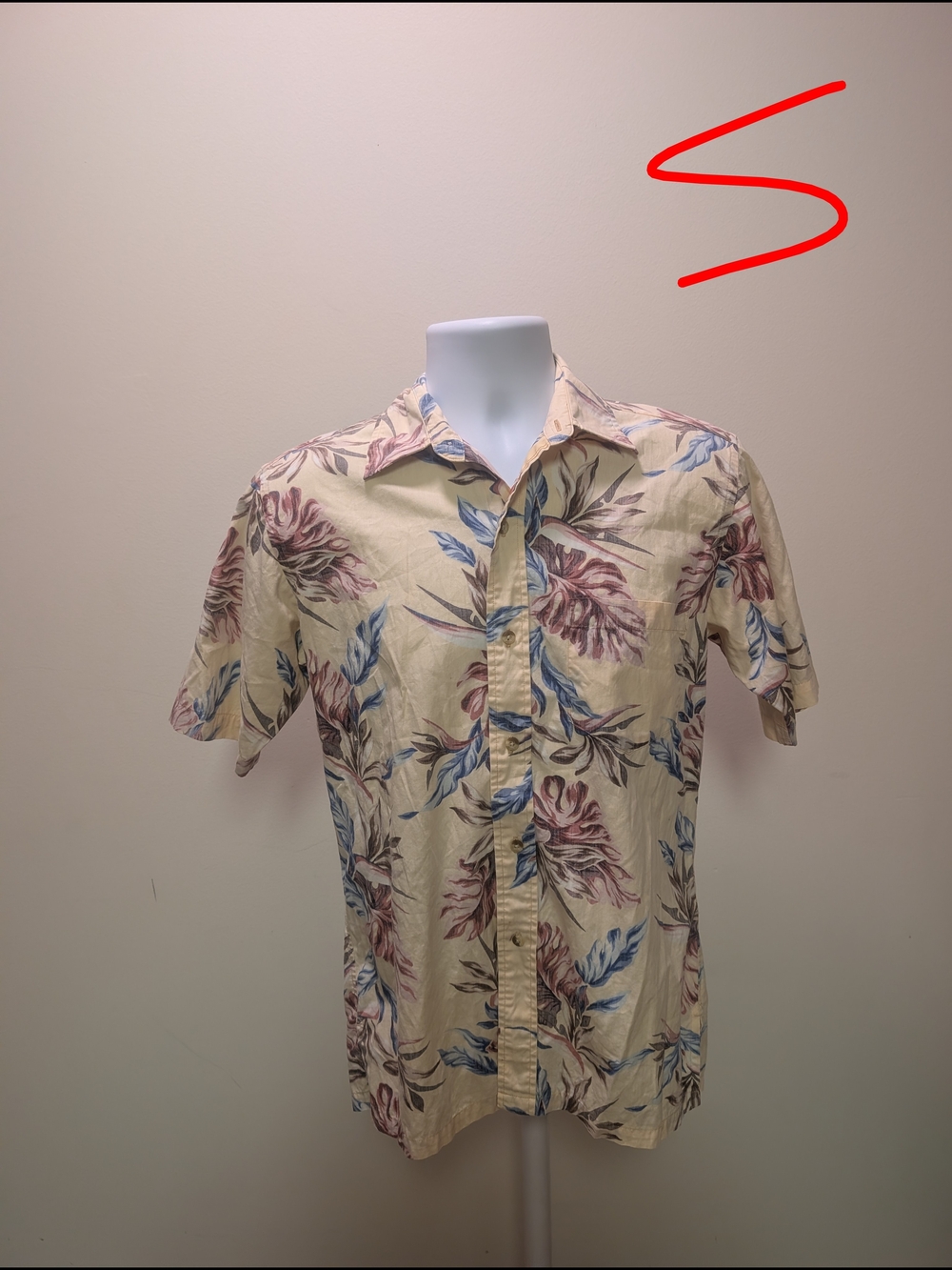 Men's Beige Tropical Floral Short-Sleeve Button-Down Shirt